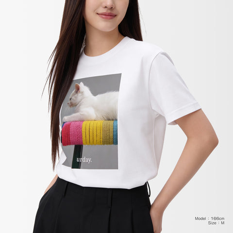 予約：urday【Animal／White Cat／G】フォトTシャツ（1143866）ホワイト/urday（マミアン）