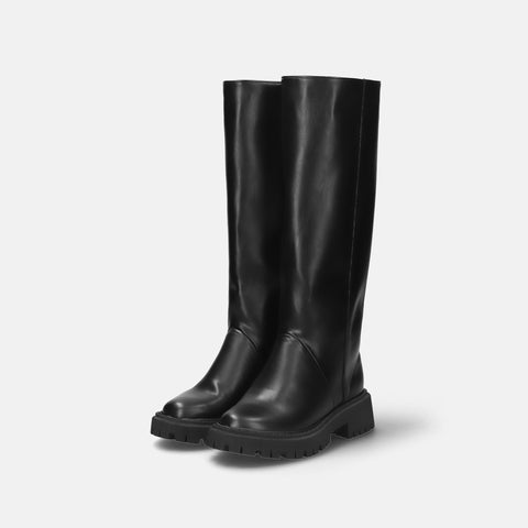 予約：2025AW：ラウンドトゥ ロングブーツ（m100013）ブラック