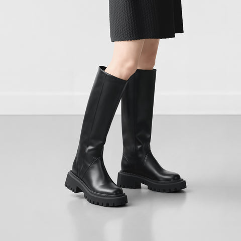 予約：2025AW：ラウンドトゥ ロングブーツ（m100013）ブラック