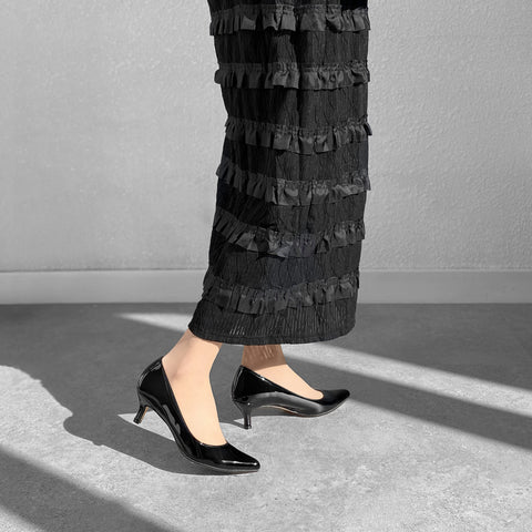 10% OFF: 2024SS: iCoN COLORS: Pointed Toe Enamel Pumps (C57171) Black E