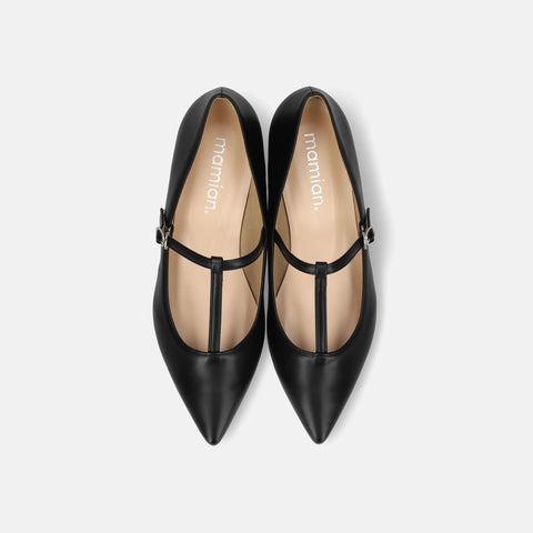 2026SS：Tストラップ フラットシューズ（4796）ブラック/mamian（マミアン）