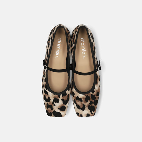 2025AW：スクエアトゥ メリージェーン フラット（m10310）レオパード/mamian（マミアン）