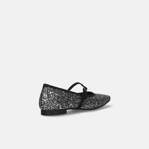 予約：2025AW：スクエアトゥ メリージェーン フラット（m10310）シルバーグリッター/mamian（マミアン）
