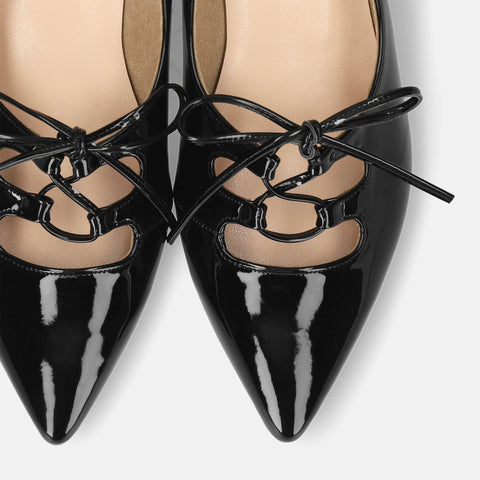 予約：レースアップ フラットシューズ（m17068）ブラックE