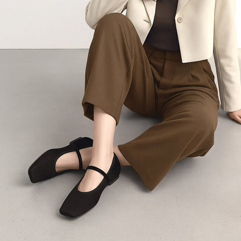 2025AW：スクエアトゥ メリージェーン フラット（m10310）ブラックハラコ/mamian（マミアン）