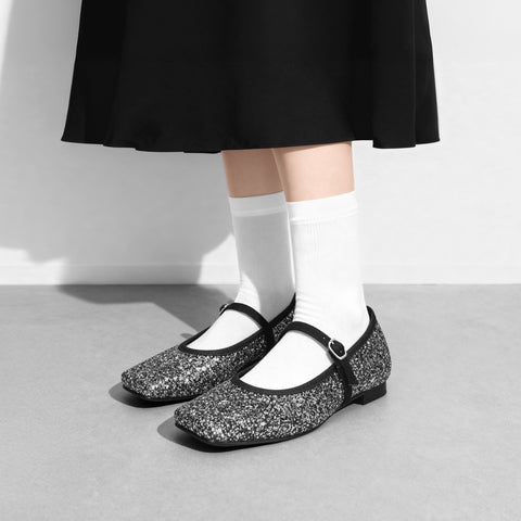 2025AW：スクエアトゥ メリージェーン フラット（m10310）シルバーグリッター