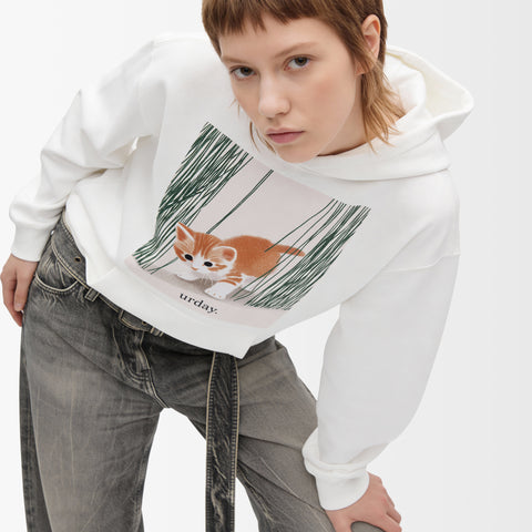 予約：urday【cat】アートワークスウェットプルパーカ（u-a-spk-0001-02）ホワイト